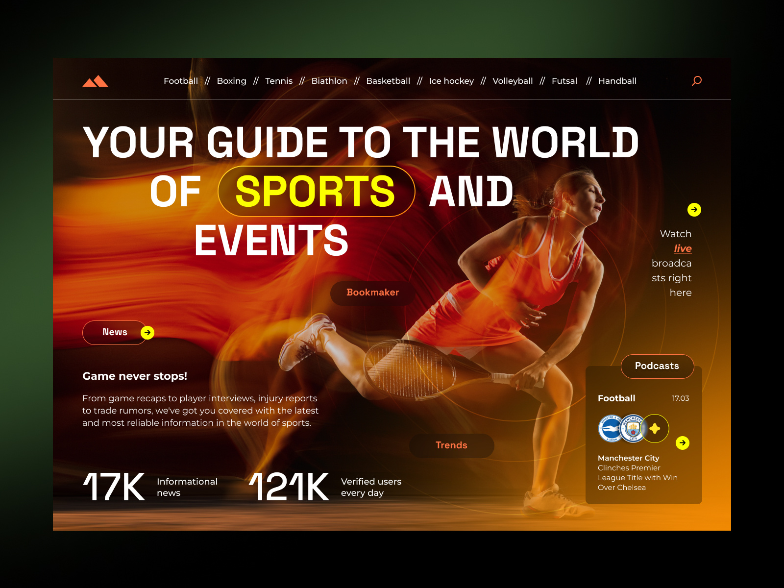 Sports news site animation branding design game graphic design interface katruk motion graphics news product design sport ui web website