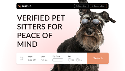 RUFUS Pet Sitting Landing Page animals booking website dog hiring website house sitting pet pet sitting pets sitting website