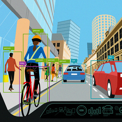 Illustration about driverless technology cartoon england road technology transport travel
