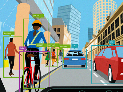 Illustration about driverless technology cartoon england road technology transport travel