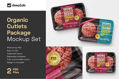 Organic Cutlets Package Mockup Set beef butcher cooking fat food food minced fresh ground hamburger ingredient kitchen lamb mince packaging pork protein psd tray uncooked