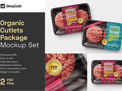 Organic Cutlets Package Mockup Set beef butcher cooking fat food food minced fresh ground hamburger ingredient kitchen lamb mince packaging pork protein psd tray uncooked