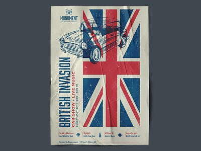 British Invasion Poster british car car show design event flag graphic design illustration monochromatic poster print retro texture vintage