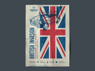 British Invasion Poster british car car show design event flag graphic design illustration monochromatic poster print retro texture vintage