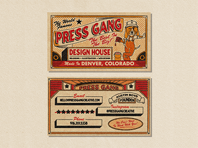 Press Gang Creative - Business Card brand design branding business card distressed design graphic design illustration logo print retro design textured design typography vintage design