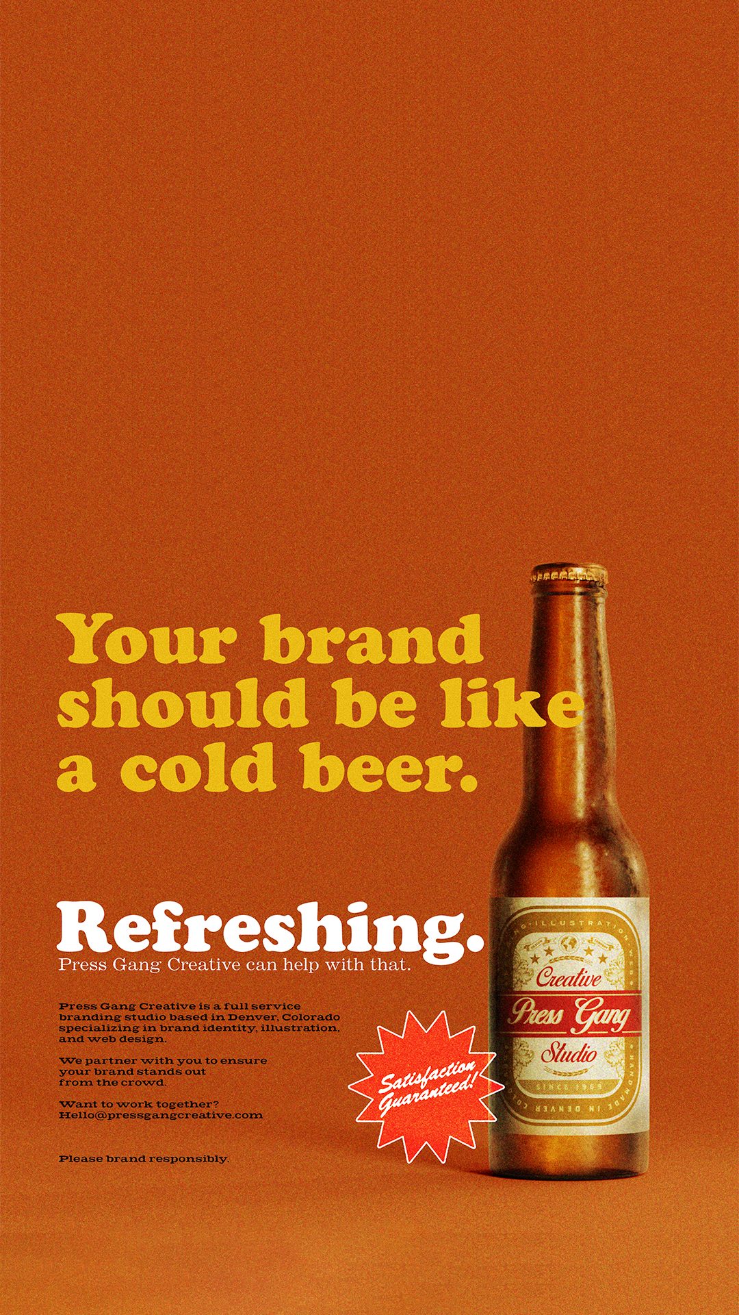 Press Gang Creative - Retro Style Ad 1970s advertisement beer ad brand design branding distressed graphic design illustration photoshop print vintage advertising