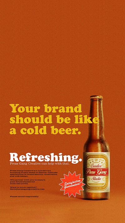 Press Gang Creative - Retro Style Ad 1970s advertisement beer ad brand design branding distressed graphic design illustration photoshop print vintage advertising