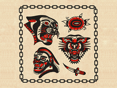 Illustrated Flash Sheet brand identity branding design distressed graphic design illustration tattoo tattoo flash traditional tattoo