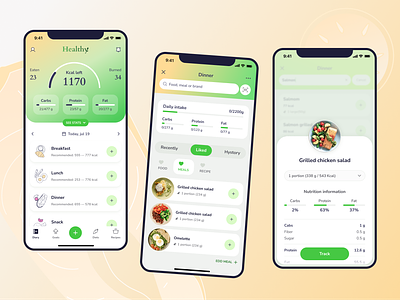 Diet & Food Tracker Application app counter diet app fitness app food food tracker health app healthcare healthy eating interface lifestyle nutrition product design tracker ui ux weight loss workout app