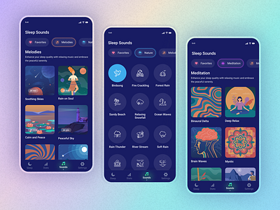 Sleep Sounds & Meditation - Mobile UI Design app app design branding design graphic design ui ux
