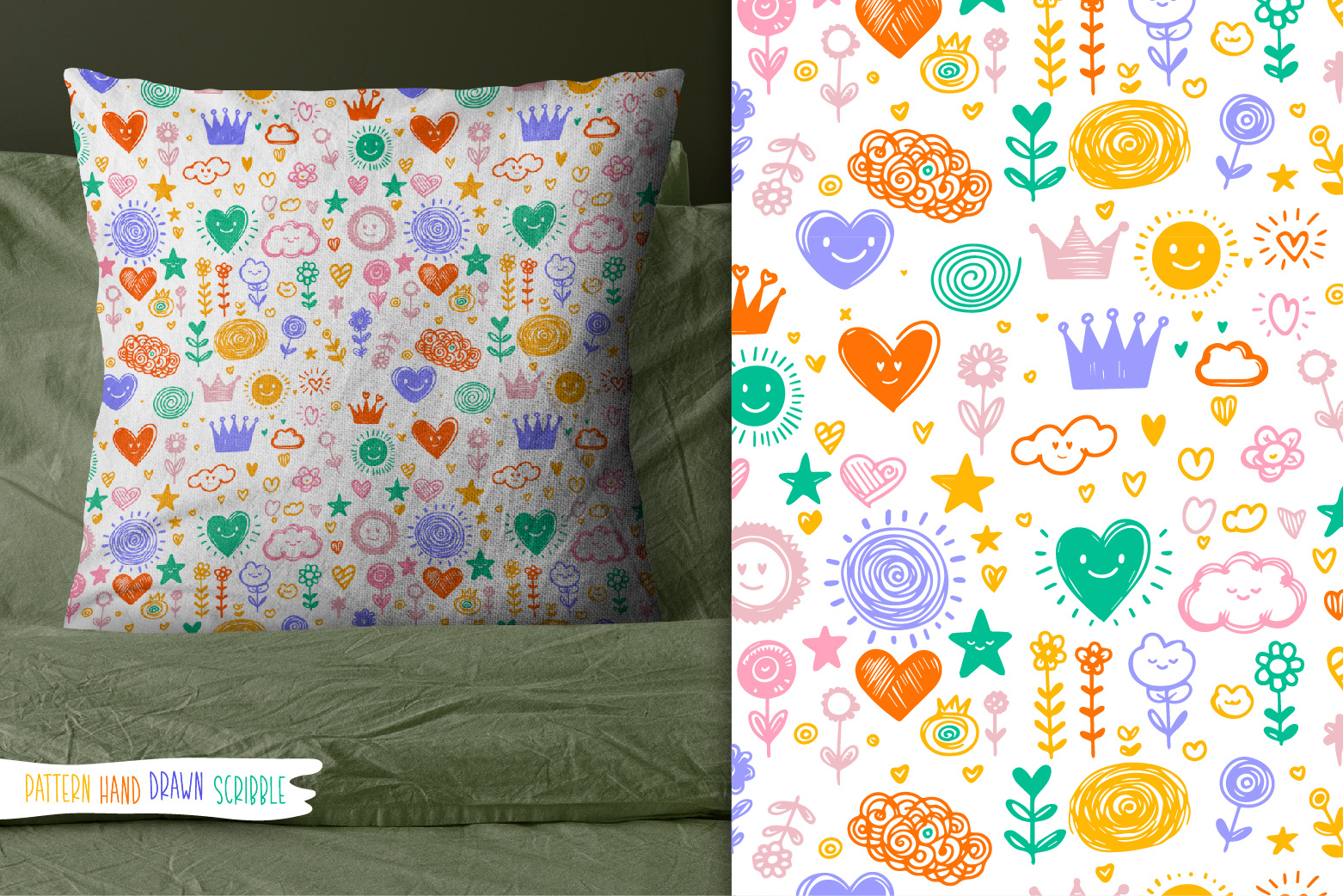 Seamless pattern hand drawn kawaii scribbles abstract flower hand drawn heart kawaii kids pattern scribbles seamless star