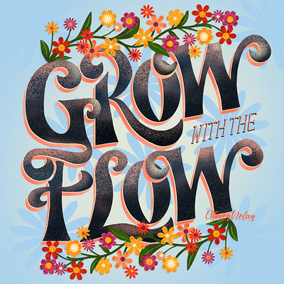 Grow with the Flow bloom and grow botanical design drawing challenge embellished letters female illustrator flowers grow with the flow growth hand drawn hand lettering illustration organic procreate spring type