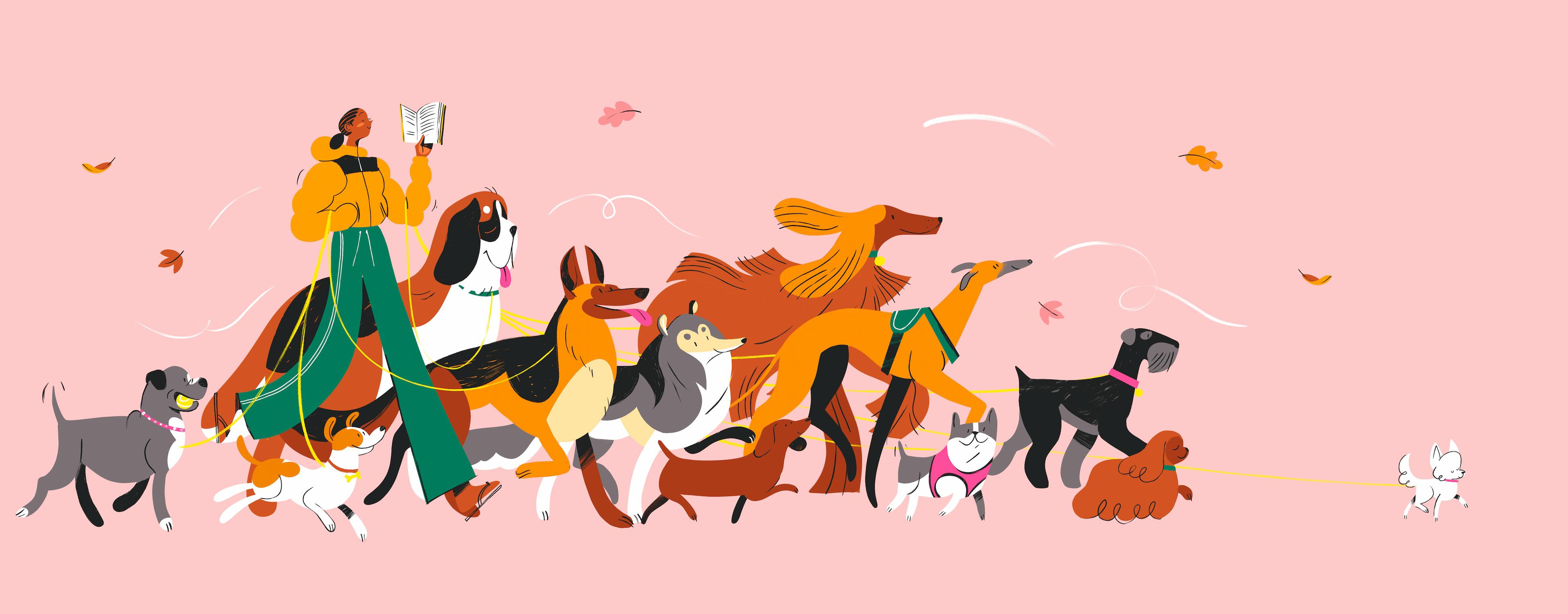 Dog Walking branding illustration character design dog dog illustration dogs editorial illustration illustration
