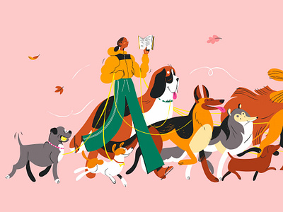 Dog Walking branding illustration character design dog dog illustration dogs editorial illustration illustration