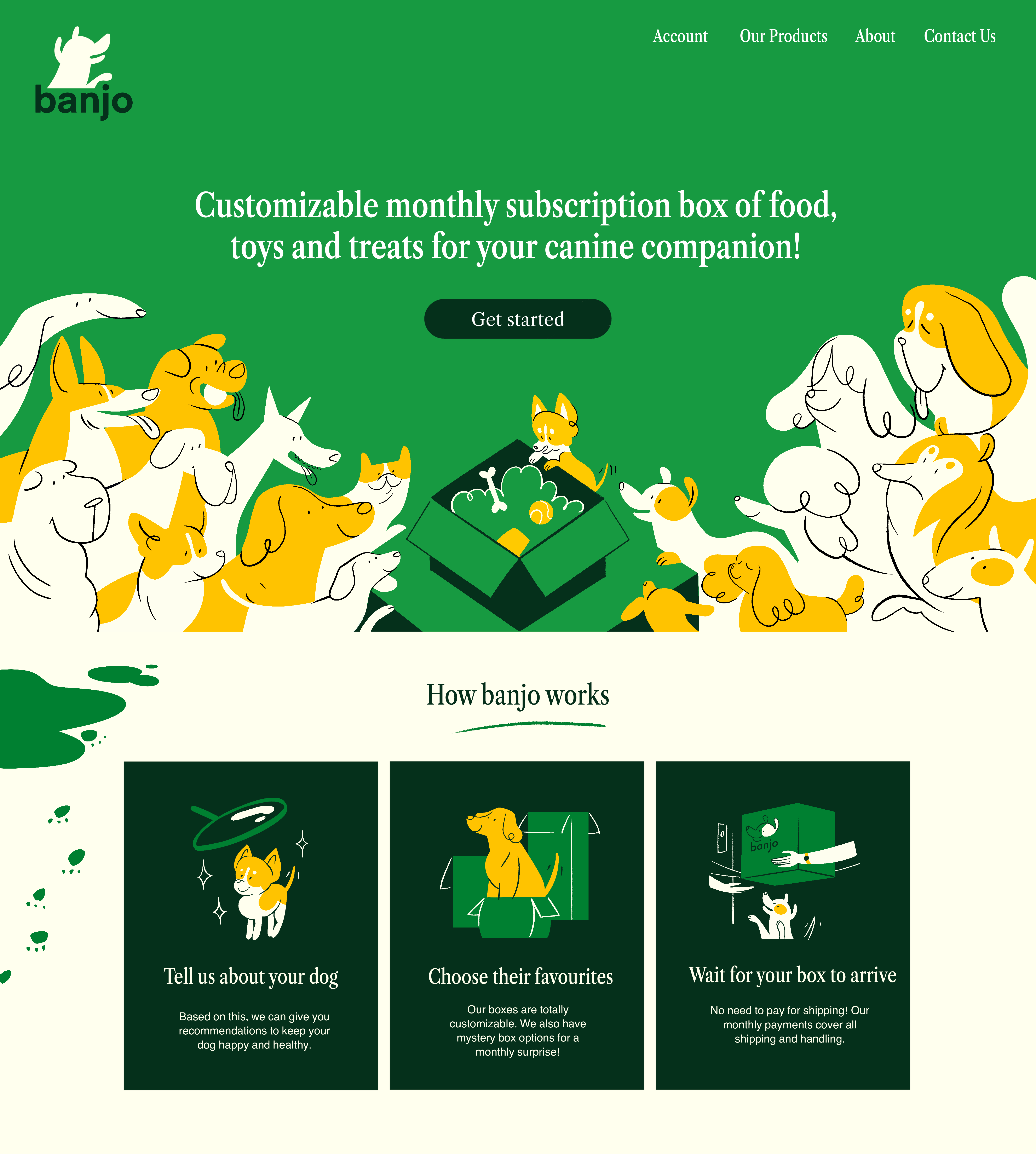 Banjo Landing Page Illustration branding character design design digital illustration dog dog logo dogs editorial illustration landing page landing page illustration logo ui