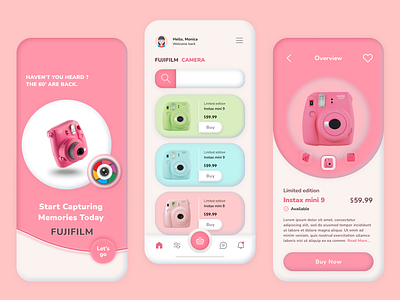 Instax Mini Mobile App 3d aesthetic app camera clear cute design easy graphic design icons instax interface minimalist ministore mobileapp pastel pastels pink ui user friendly
