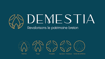 Demestia blue brand design branding demeter elegant logo family project gold graphic design hestia home identité visuelle logo logo design marchand de biens real estate