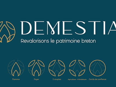 Demestia blue brand design branding demeter elegant logo family project gold graphic design hestia home identité visuelle logo logo design marchand de biens real estate