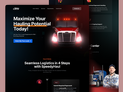 Freight Dispatching Company Landing Page black dark theme freight landing landing page logistic logistic company logistic solution minimal transportation truck truck landing page ui web design website