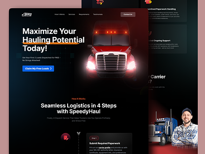 Freight Dispatching Company Landing Page black dark theme freight landing landing page logistic logistic company logistic solution minimal transportation truck truck landing page ui web design website