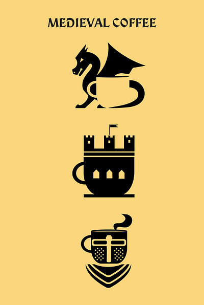 MEDIEVAL COFFEE branding cafe coffee cup dragon folk graphic design icons illustration knight logo vector