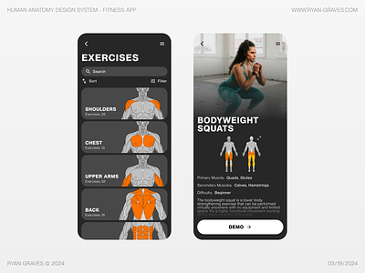 Human Anatomy Design System - Fitness App app biology body bones education exercise figma free healthcare illustration lifting mobile application muscles product design resource skeleton ui ux wellness workout