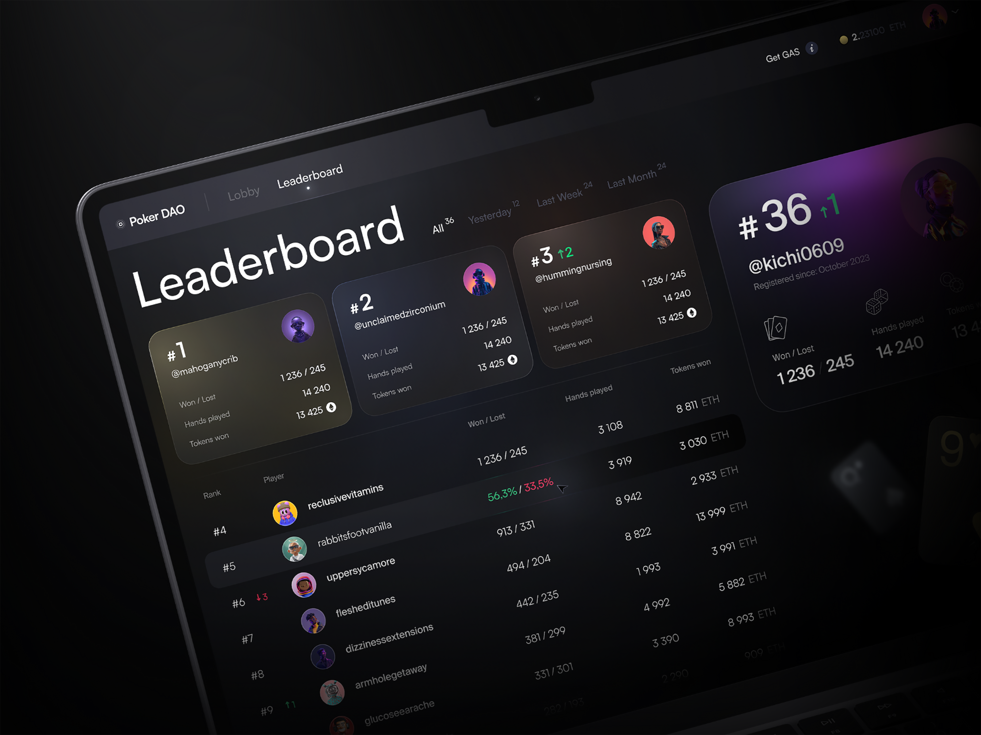 Crypto Gambling App: Shiny Clean Poker UI app blockchain character clean crypto daily ui dark design desktop figma game gaming gradient illustration innovation interface product design ui ux web design