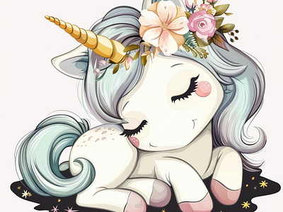 Sleeping Unicorn With Gold Corn And Flowers - Midjourney AI ai aiart aiart work bulk t shirt design custom shirt design custom t shirt design flower flowers graphic design horn horns illustration merch design midjouney typography t shirt design unicorn vector vectorart vectorillustration vectors