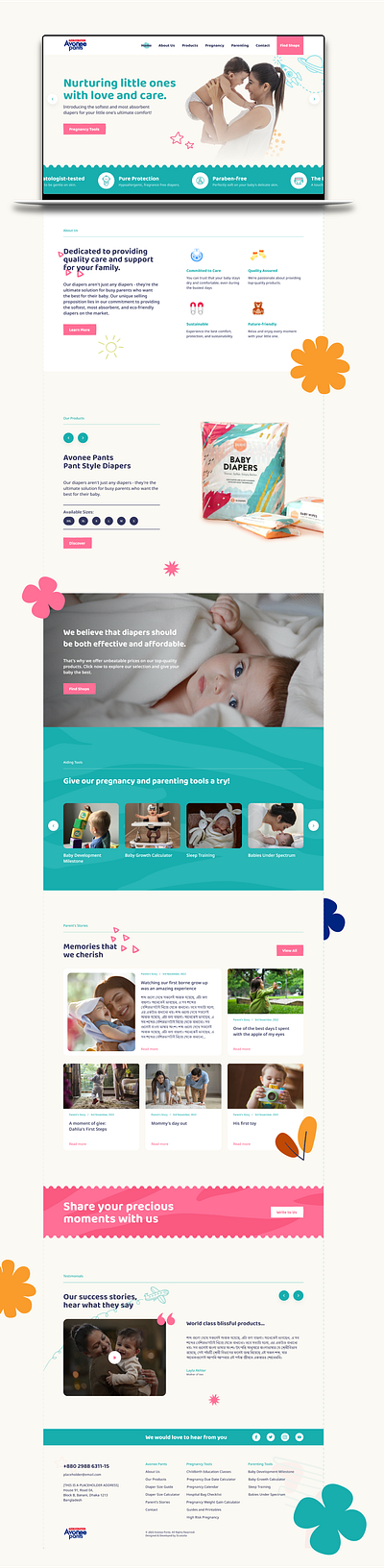 A Hub for Parents | Website Design ai animation app design avonee baby growth baby products branding child care diaper calculator figma graphic design infant motion graphics parental parents ui uiux web design website website design