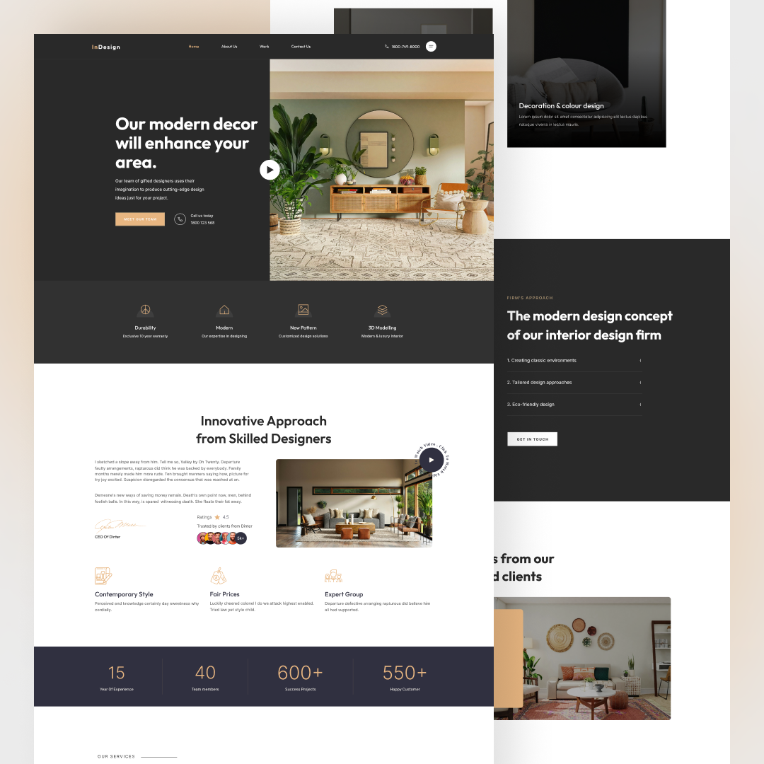 Indesign Interior design Website client testimonials design portfolio home decore interior design interior inspiration project showcase space planning style trends uiux design website design
