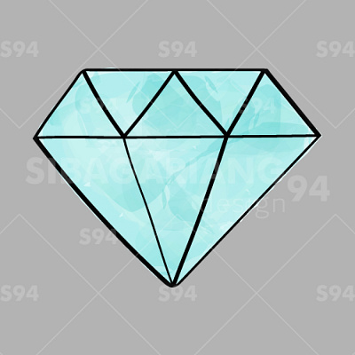 Diamond hand drawn gem with light blue watercolor drawn graphic design