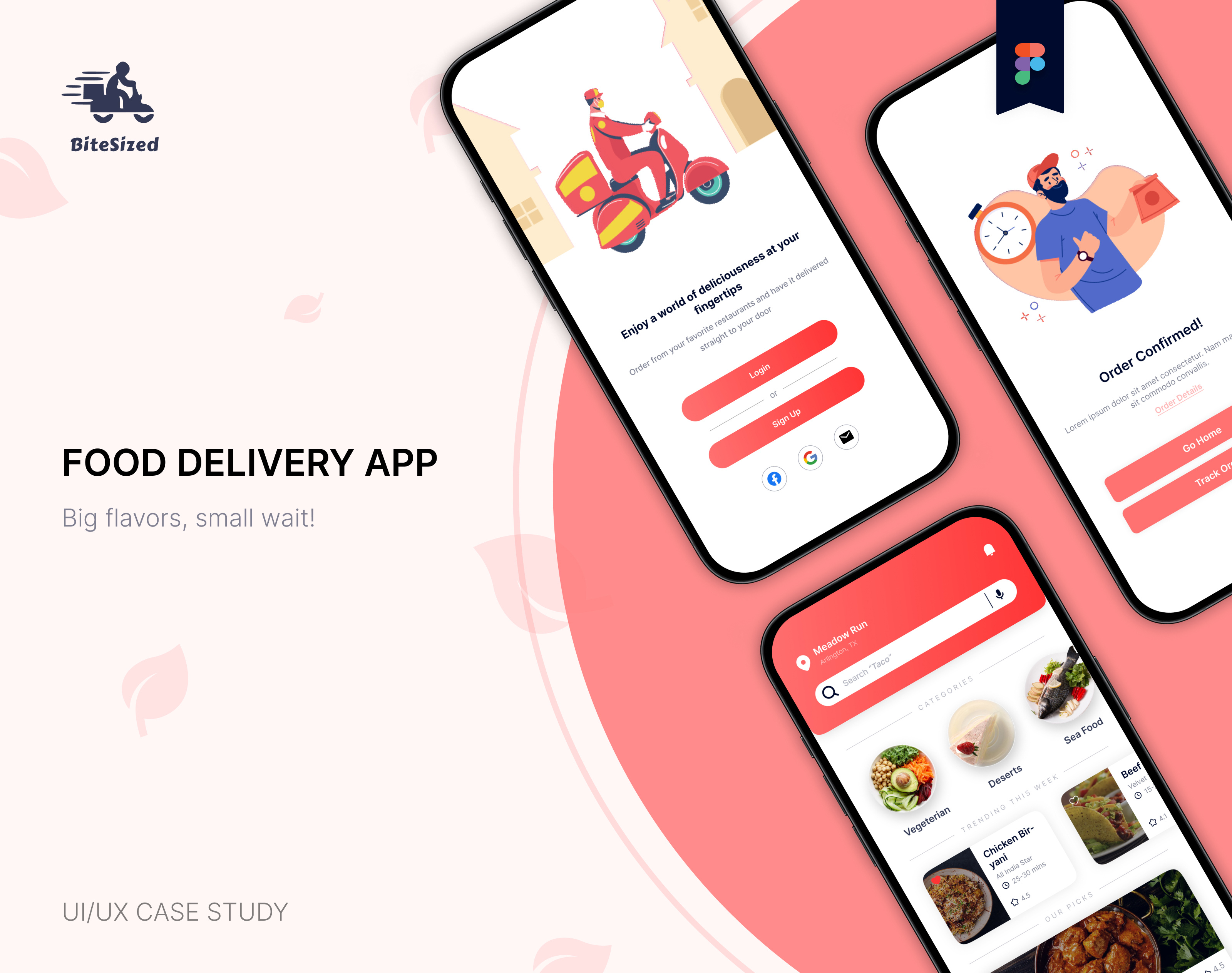 BiteSized - Food Delivery App Case Study appdesign case study deliveryapp design designcommunity designinspiration figma food food delivery app foodapp fooddeliveryapp illustration mobileapp portfolio uidesign uiuxcasestudy uxdesign webdesign