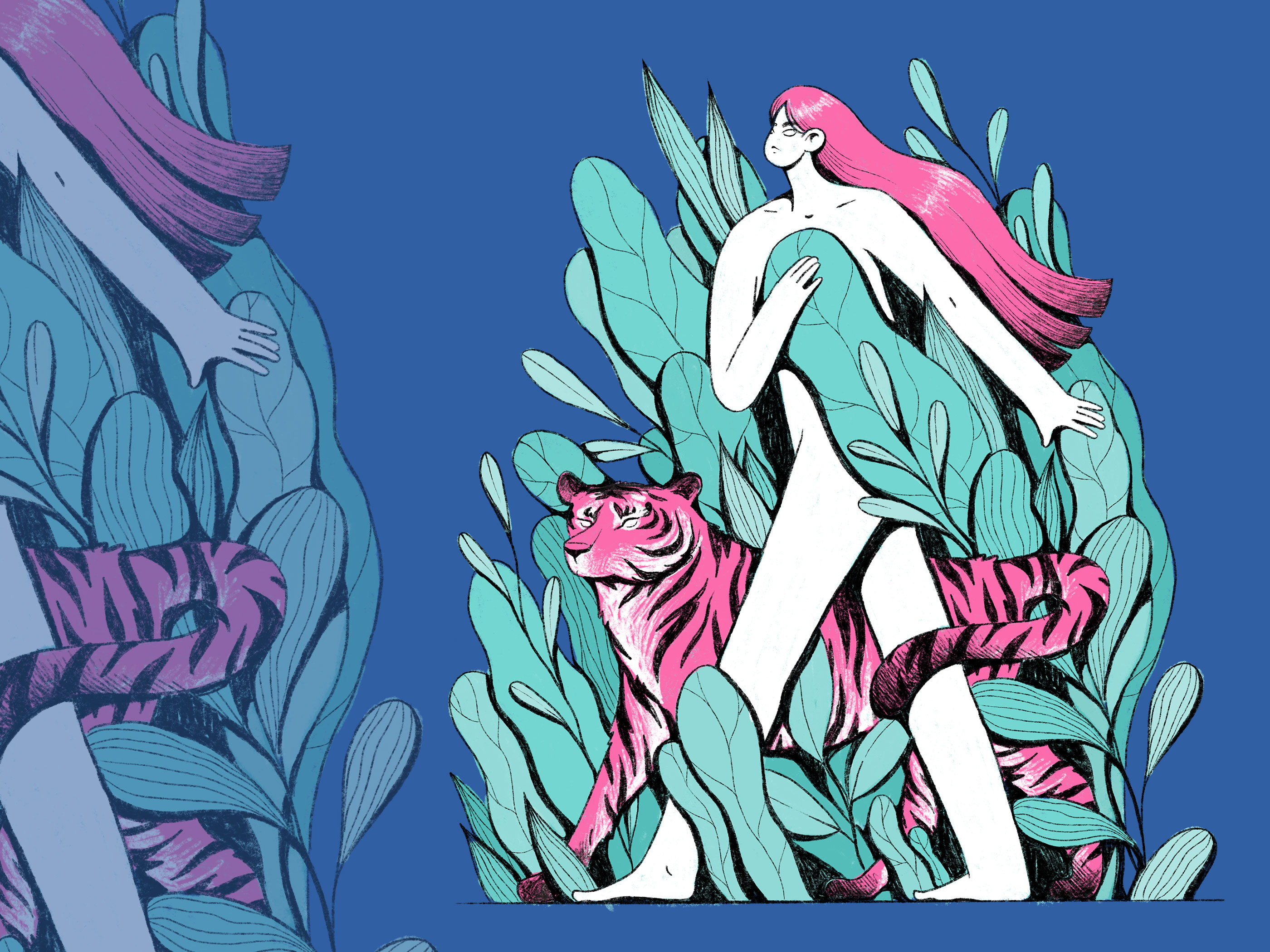 Calendar cover illustration branding calendar character cover illustration illustrator nature stationary tiger wild woman