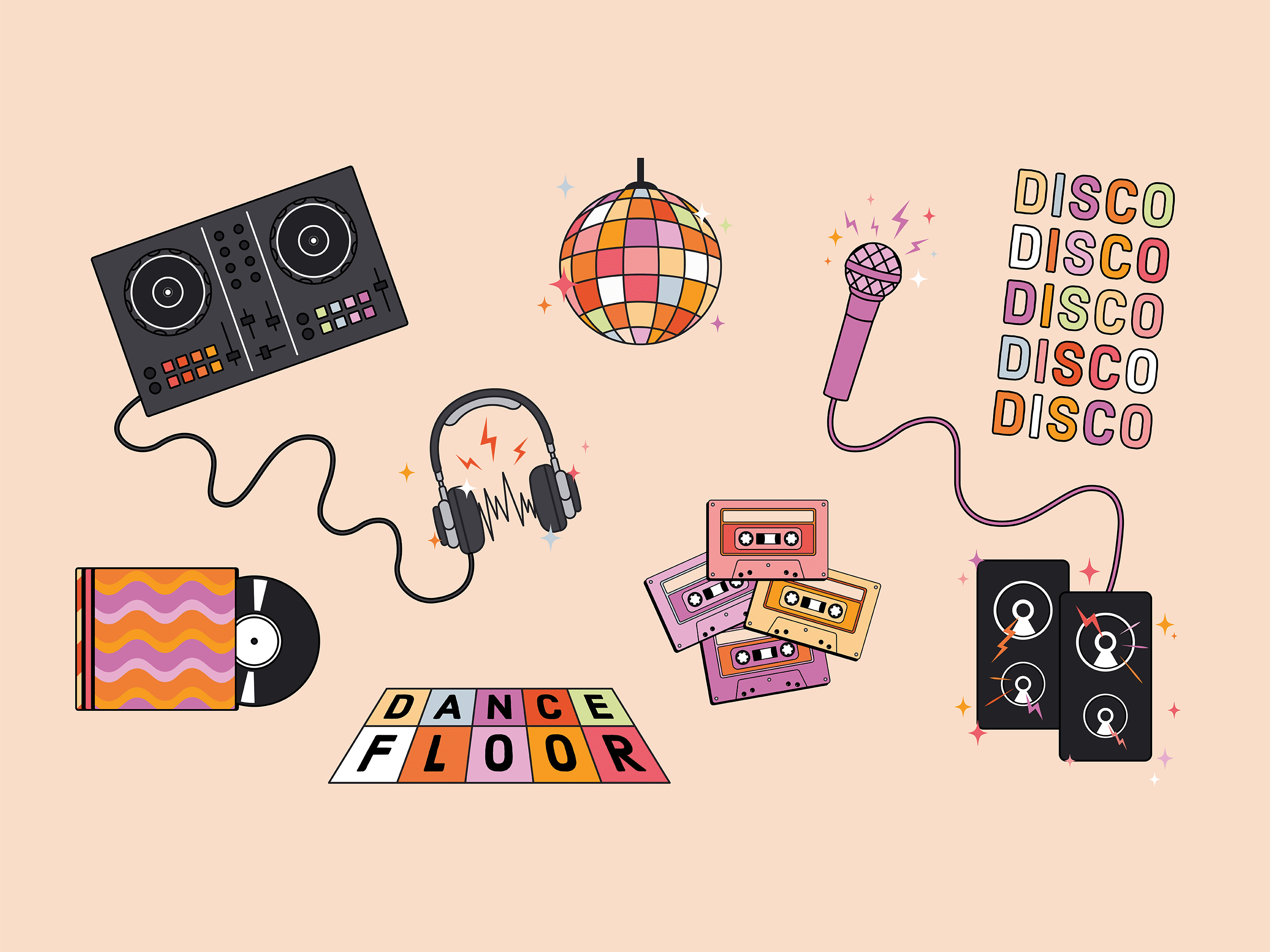 Music Themed Stickers bright colour colourful design gif graphic design graphics illustration playful print vector