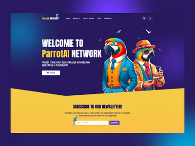 Landing page| ParrotAI | AI Network ai ai illustration ainetwork artificial intelligence landing landing page meme memedesign ui uiux