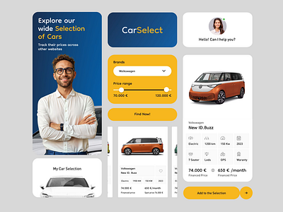UI elements for CarSelect animation app automotive car card cards cars component components concept design interface jose miguel serna research summary card ui ux uxui vehicle web