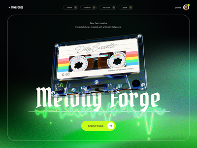 AI music creation website — «TuneForge» 3d ai animation audio graphic design intelligence landing landing page mockup motion motion graphics music site sound typography ui ux web web design website