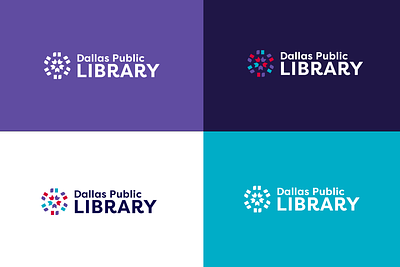 The Dallas Public Library book branding design geometric graphic design icon library logo mark purple teal vector