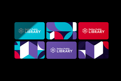Dallas Public Library Card book branding design desk geometric graphic design icon illustration library logo mark purple star teal