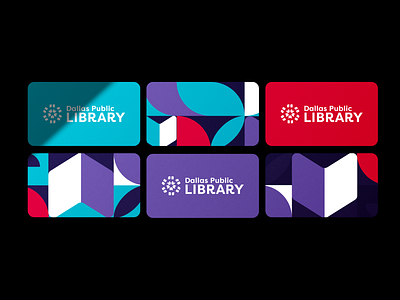 Dallas Public Library Card book branding design desk geometric graphic design icon illustration library logo mark purple star teal