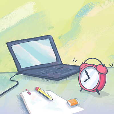 Study Time alarm children book illustration laptop manal yosri