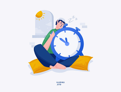 A Muslim fell asleep during the day illustration cartoon character colorful cute design flat graphic design illustration islamic muslim ramadan rest sleep timer ui vector