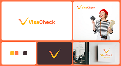VisaCheck Logo Design Proposals black black and yellow c check check mark letter letter mark logo simple logo v vc visa yellow