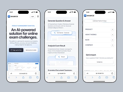 Exxam.io - AI-powered Exam Landing Page Responsive View ai artificial intellegence clean document edutech futuristic landing page management modern responsive app responsive web saas scanner tool ui uiux ux web ai web app web design