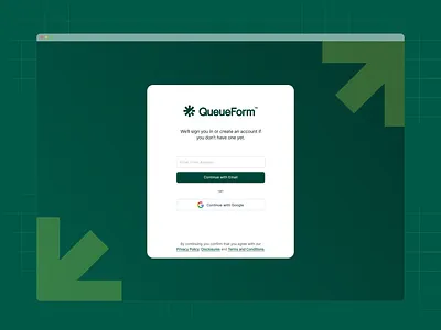 Login Screen for QueueForm authentication flow branding design form builder jotform login login flow login user material design sign up typeform ui web app