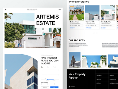 Artemis - Real Estate agency apartments clean design estate housing minimalistic projects property real estate ui uiux ux website
