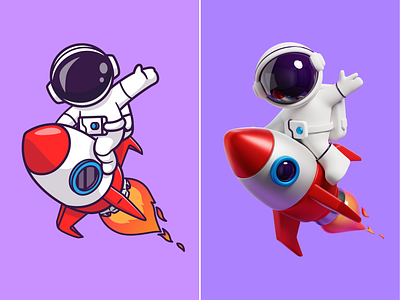 Astro Rocket 2D and 3D🧑🏻‍🚀🚀 3d design astronaut astronaut suit blender cartoon character cute driver galaxy icon illustration logo rocket sky space waving hand
