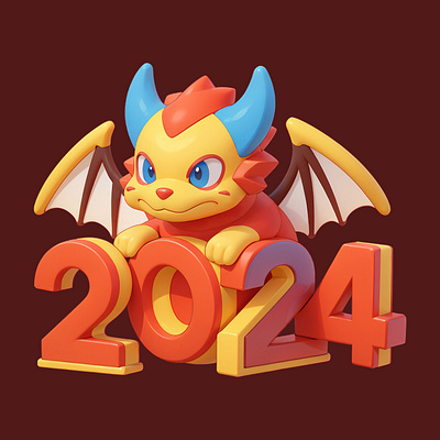 Year of Dragon 2024 2024 3d cartoon chinese cute design dragon icon illustration new year pastel rendering year