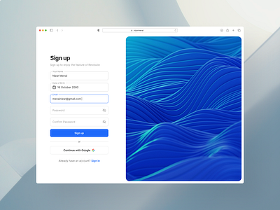 Sign Up UI Design: A User-Friendly Design with Soft Background blue wave clean design consistent interface dailyui figma
