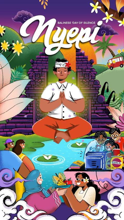 Nyepi - Balinese Day Of Silence 2dcharacter animation bali bali island culture graphic design happysilentday hindu ill illustration island nyepi